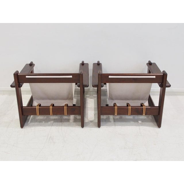 Brown Set of Midcentury Brazilian Walnut and Canvas Armchairs, 1960s For Sale - Image 8 of 18