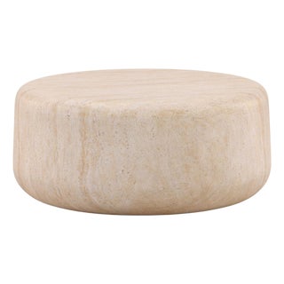 Minimalist Faux Travertine Outdoor Round Coffee Table For Sale