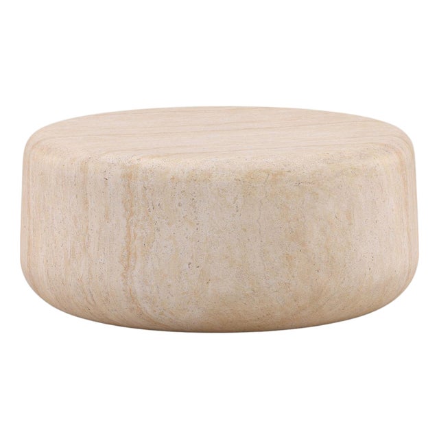 Minimalist Faux Travertine Outdoor Round Coffee Table For Sale