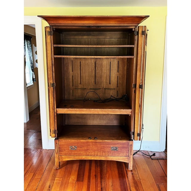 Arts & Crafts Romweber Arts & Crafts Solid Cherry Armoire With Leaded Glass For Sale - Image 3 of 5