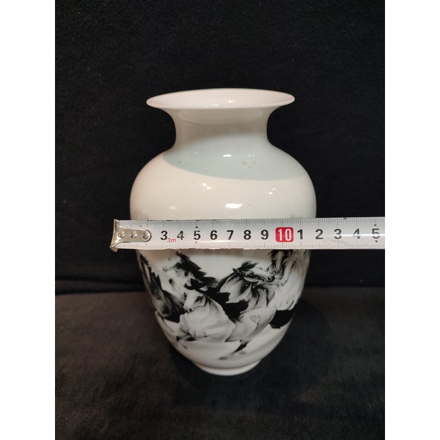 Chinese Ceramic Vase Qianlong Marked Famille Rose Porcelain Vase Hand Painted Eight Horses Pattern For Sale - Image 11 of 12