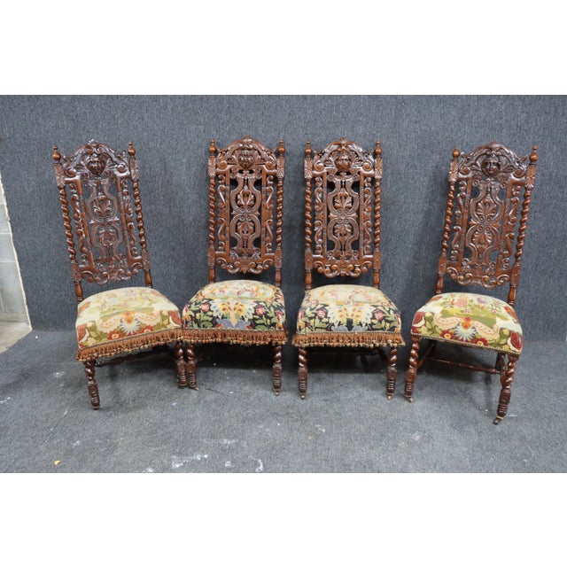 Oak Carved Victorian Chairs Set/4 For Sale - Image 9 of 9