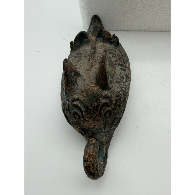 Bronze Antique Chinese Archaistic Bronze Elephant Ritual Poring Vessel Yi Gong Ewer 8” For Sale - Image 8 of 8