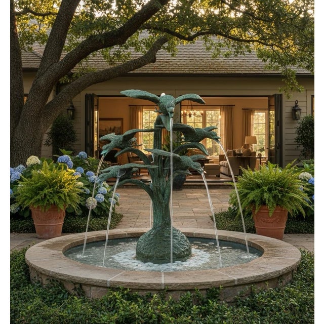 Metal Vintage Verdigris Bronze "Birds in Flight" Garden Fountain For Sale - Image 7 of 9