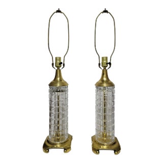 1960s Regency Signed Dresden Crystal and Brass Table Lamps - a Pair For Sale