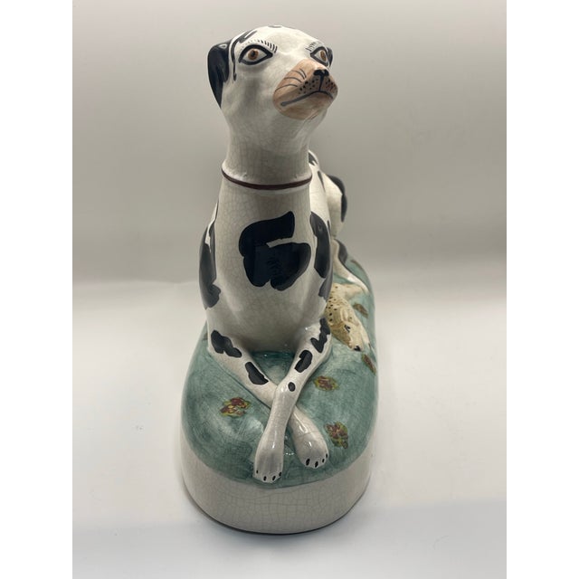 1990s Mottahedeh Black and White Staffordshire Style Dog With Hare For Sale - Image 5 of 11