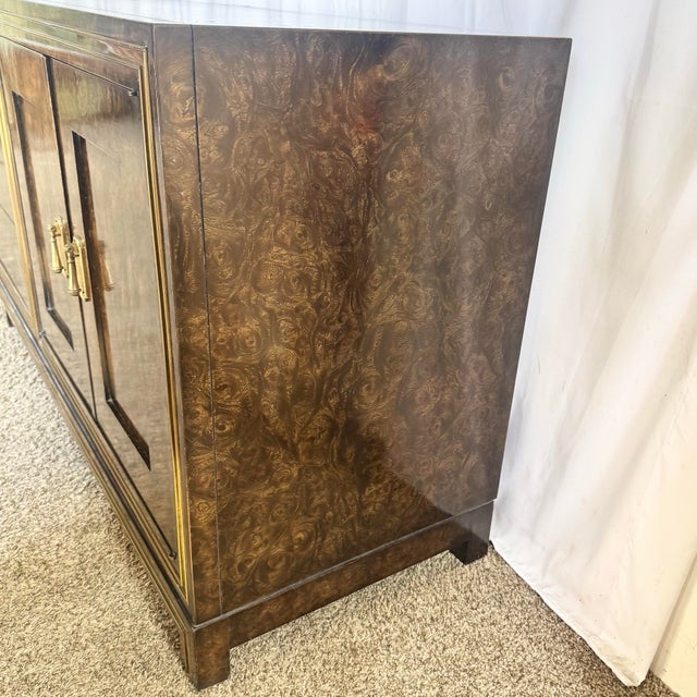 Hollywood Regency Burlwood and Brass Credenza by Mastercraft For Sale - Image 11 of 12