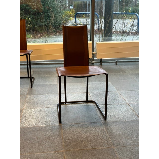 Vintage Cantilever Dining Chairs in Saddle Leather by Thema, Italy, 1970s, Set of 4 For Sale - Image 9 of 13