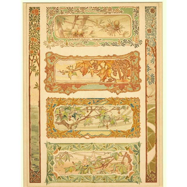 1900 French Art Nouveau Lithograph- Four Seasons, Matted For Sale - Image 4 of 4