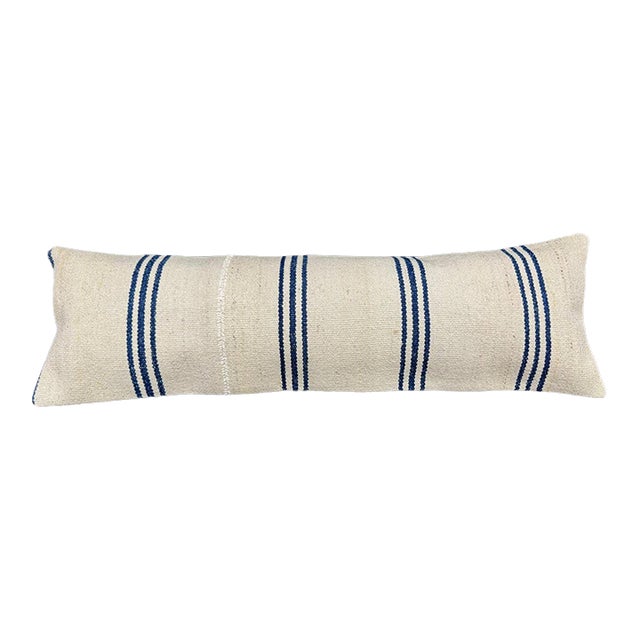 Turkish Hemp Pillow Cushion Natural Beige Blue Cushion Cover 14x45 For Sale
