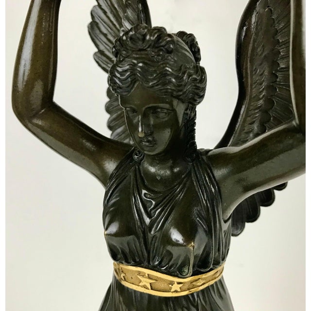 Pair Ormolu and Patinated Bronze Empire Figural Nike Candelabra Signed Meignan For Sale - Image 11 of 12