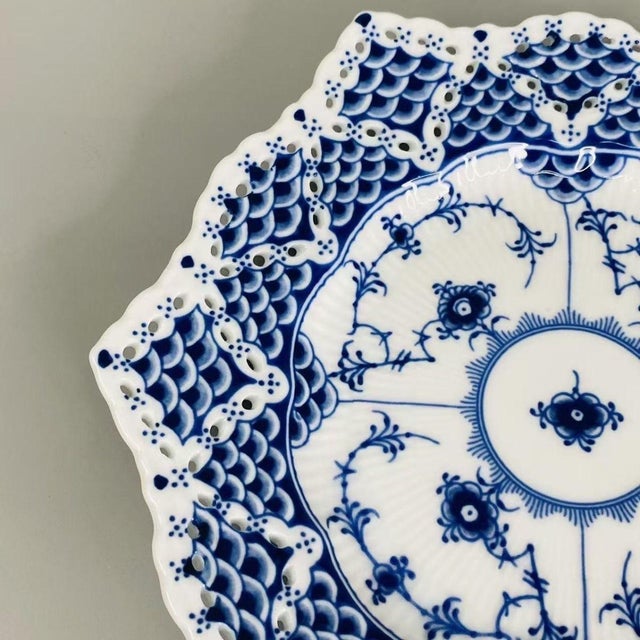 Art Deco Style of Royal Copenhagen Blue and White Openwork Ceramic Plate For Sale - Image 3 of 4