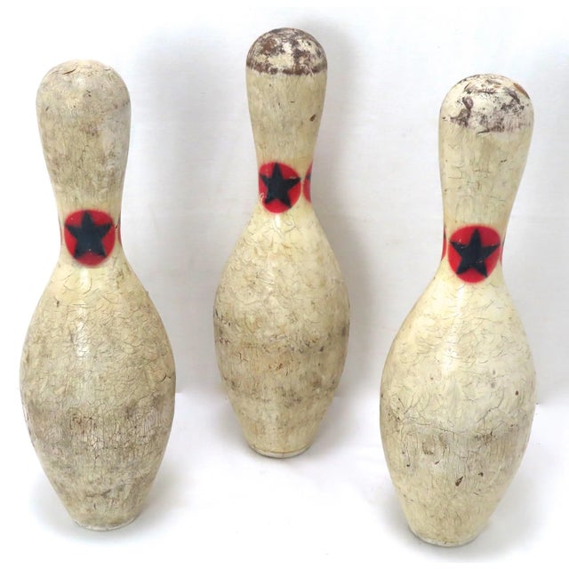 Original Vintage American Mid 20th Century Wood Bowling Pins. Lot of 3 For Sale - Image 10 of 10
