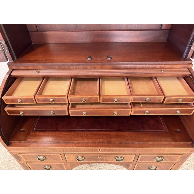 Wood 1990s Hickory Chair Mount Vernon Collection Mahogany Tambour Secretary Desk & Bookcase For Sale - Image 7 of 15