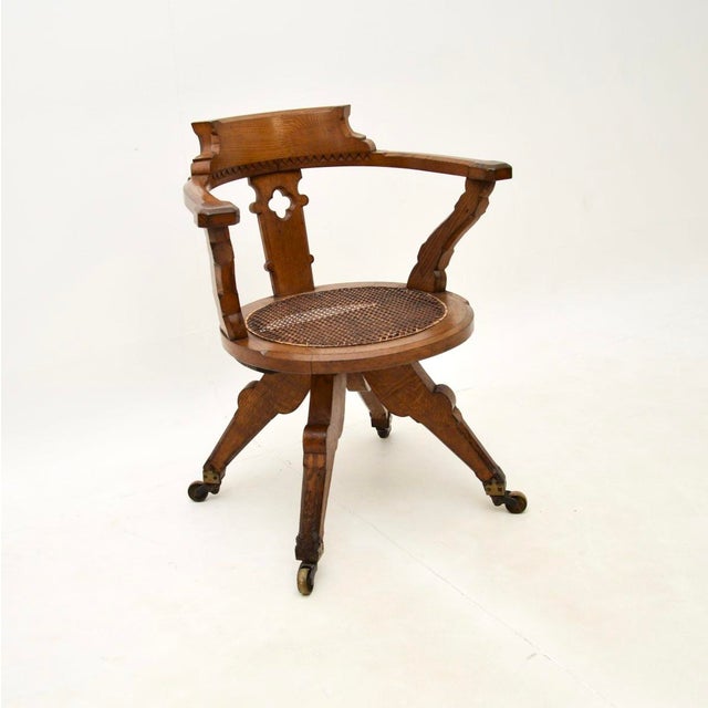 Antique Victorian Gothic Revival Oak Swivel Chair, 1870s For Sale - Image 11 of 11