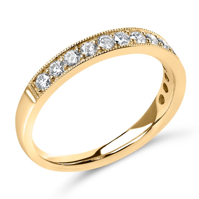 Contemporary 14K Yellow Gold 1/2 Cttw Round Diamond Milgrain Wedding Band - Size 8.5 For Sale - Image 3 of 6