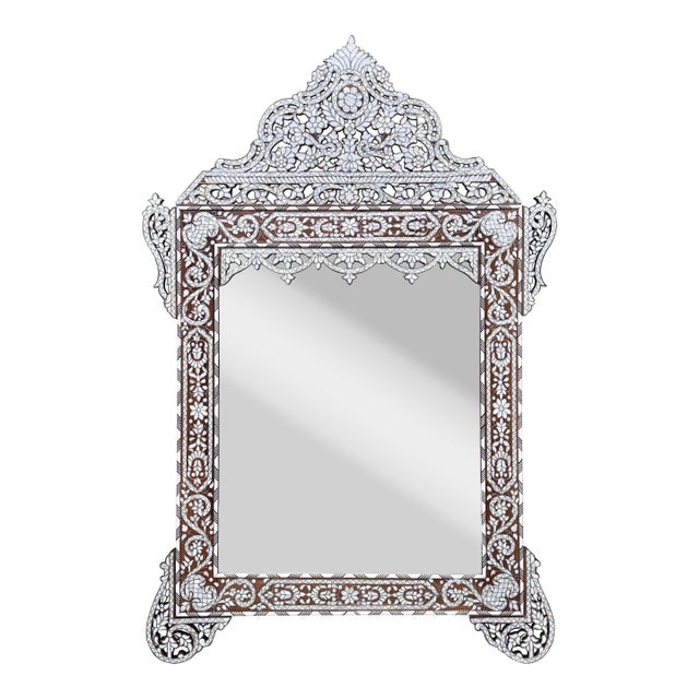 1990s Mother of Pearl Inlaid Moorish Style Mirror For Sale