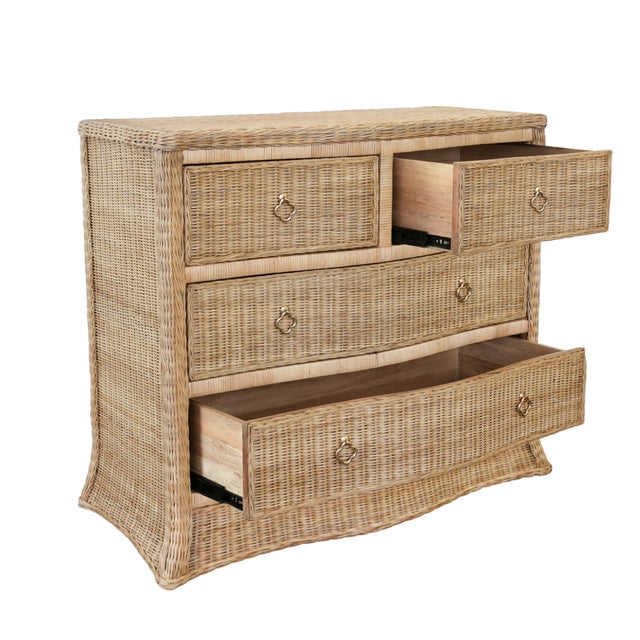 Matthew Izzo Home Celine Four Drawer Woven Rattan Chest With Satin Brass Drawer Pulls and Soft Slide Drawers For Sale - Image 11 of 12