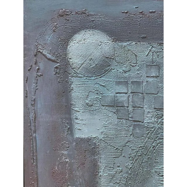 1980s "Astral Perspective" Mixed-Media Blue-Grey and Purple Abstract For Sale - Image 5 of 5