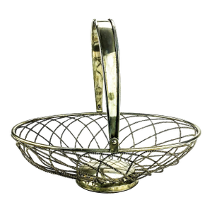 Vintage Silver Tone Wire Basket With Handle