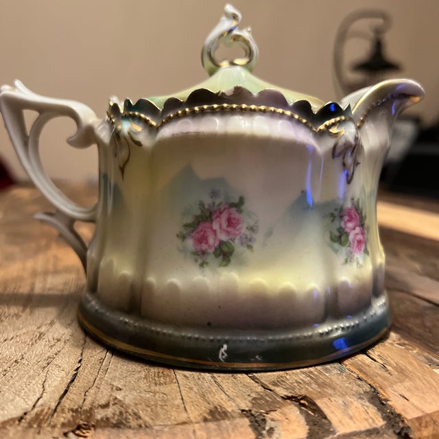 Early 1900s Rs Prussia Jeweled Syrup Pitcher With Lid For Sale - Image 4 of 12