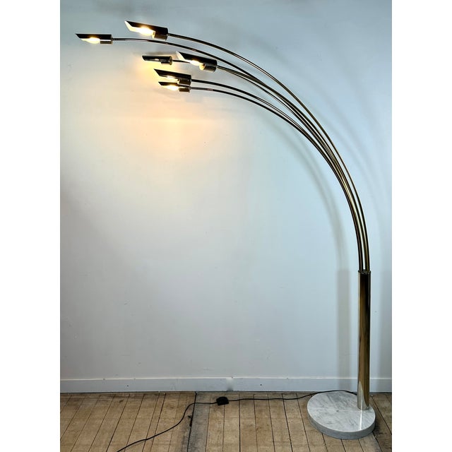 Italian 6-Light Arc Floor Lamp in Gilded Brass, 1970s For Sale - Image 15 of 15