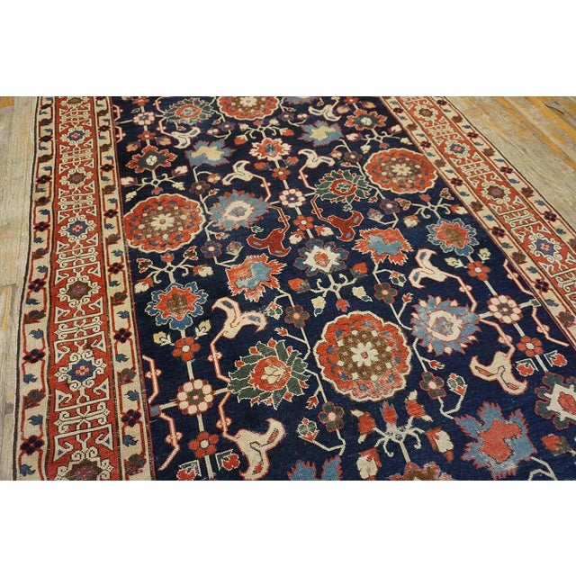 Tribal Captivating Blue Background With Elegantly Stylized Flowerheads Red Rust Antique Caucasian Afshan Kuba Rug For Sale - Image 3 of 5