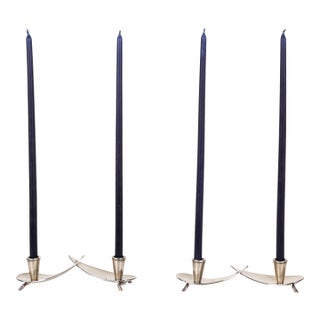 Pair of Mid Century Danish Modern Silver Plated Candle Holders For Sale