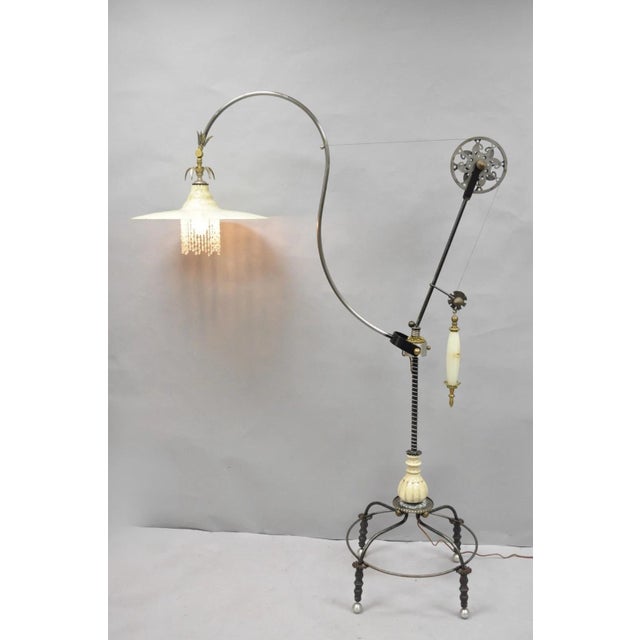 Very Unique Retro Steampunk Vintage Style Adjustable Cantilever Pulley Victorian/Art Deco Large Floor Lamp. Item features...