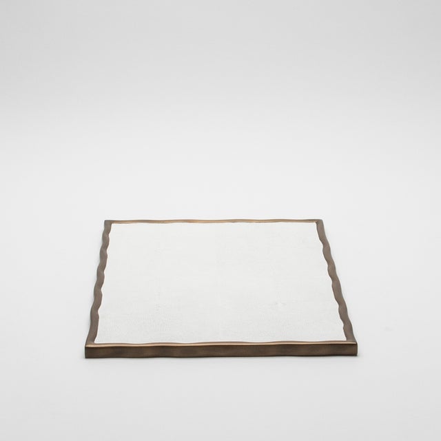 Modern Rectangular Melting Tray in White Shagreen With Bronze Patina Brass by R&y Augousti For Sale - Image 3 of 7