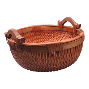 Mid 20th Century Woven Willow Basket With 2 Wood Handles