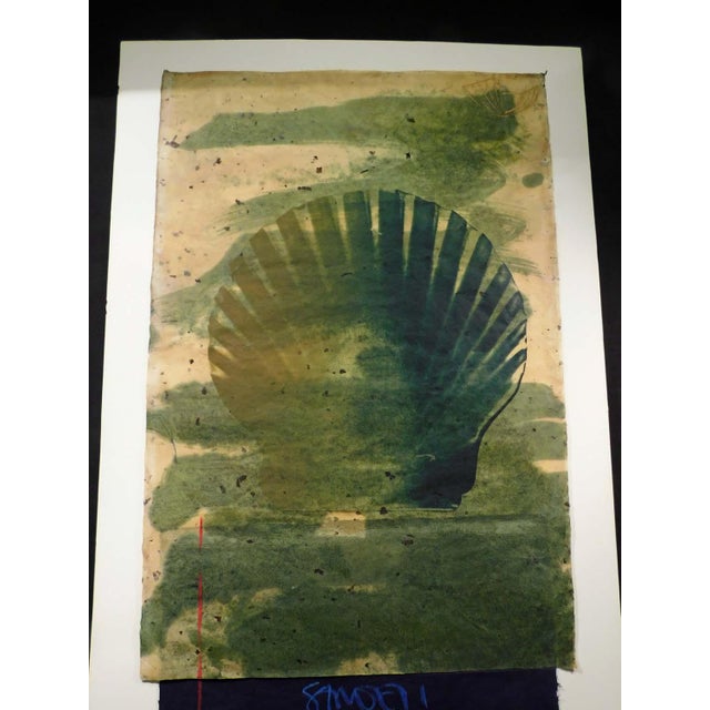 Green 1980s Scott Sandell "Watermill" Signed Framed Mixed Media Artwork, Shell For Sale - Image 8 of 10