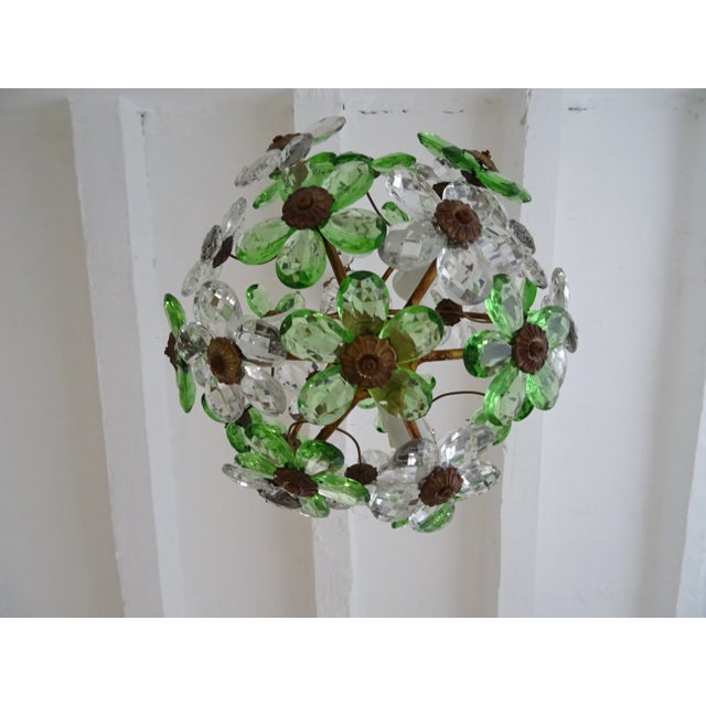 French Green Flower Ball Crystal Prisms Maison Baguès Style Chandelier, 1920s For Sale - Image 4 of 11