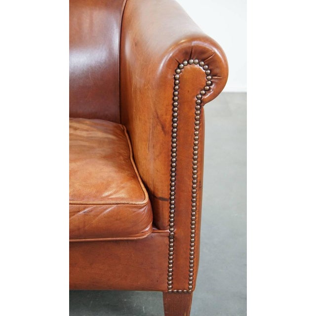 Cognac-Colored Cowhide Leather Club Chair For Sale - Image 9 of 11