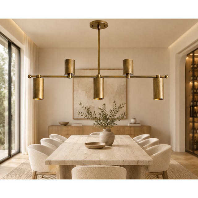 Not Yet Made - Made To Order Handcrafted Solid Brass Linear 5 Light Chandelier, Industrial Brass Chandelier, Ceiling Light Fixture, Dining Room Lighting For Sale - Image 5 of 10