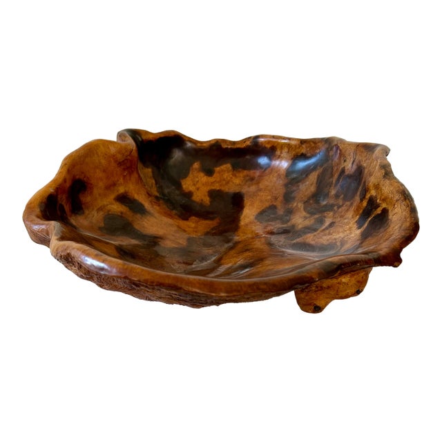 1980s Mid-Century Modern Frank Treuting Beautiful Large Carved Burl Wood Bowl Fully Signed For Sale