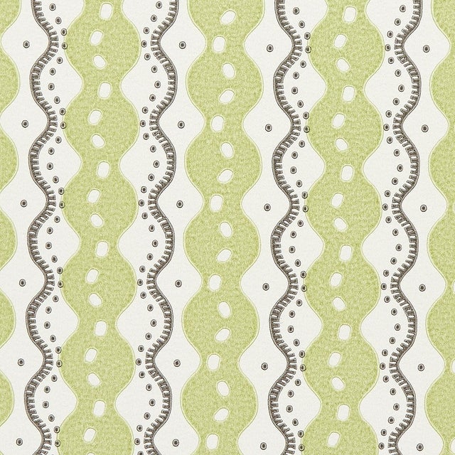 Abstract Sample - Schumacher x Neisha Crosland Centipede Stripe Wallpaper in Pea For Sale - Image 3 of 5