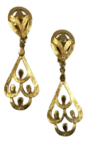 1970s Trifari Gold Art Deco Dangle Earrings, A Pair