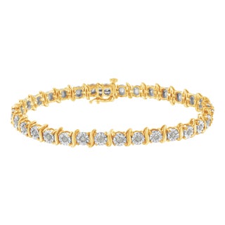 10K Yellow Gold over .925 Sterling Silver 1.0 Cttw Diamond S-Curve Link Miracle-Set Tennis Bracelet (I-J Color, I3 Clarity) - 7" For Sale