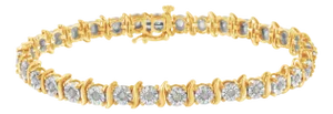 10K Yellow Gold over .925 Sterling Silver 1.0 Cttw Diamond S-Curve Link Miracle-Set Tennis Bracelet (I-J Color, I3 Clarity) - 7"