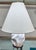 Stylish Organic Modern White Glaze Bora Table Lamp, white fabric shade, showroom floor sample
