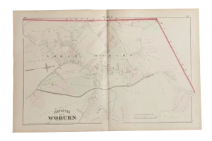 Antique Woburn Massachusetts Atlas Map Plate K
