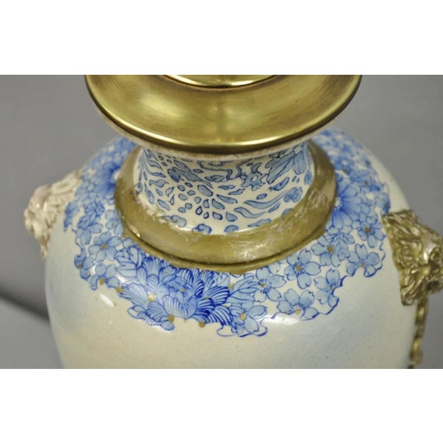 Vintage Japanese Blue White Porcelain Jardinierie Vase Chinoiserie Table Lamp For Sale In Philadelphia - Image 6 of 15