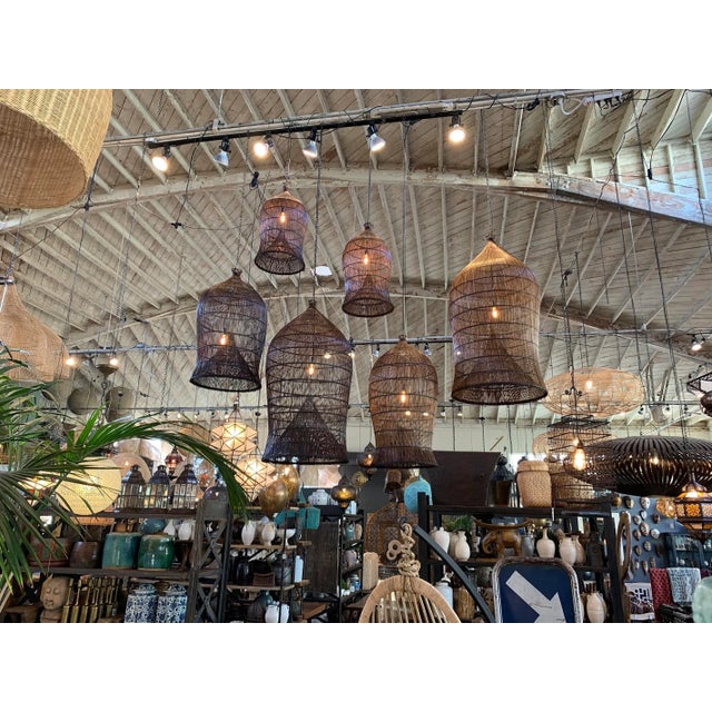 Wood Auburn Wicker Fish Basket Pendant Light Medium For Sale - Image 7 of 9