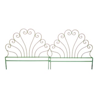 Vintage Iron Bright Green Scroll Palm Beach Regency Twin Size Headboards- a Pair For Sale