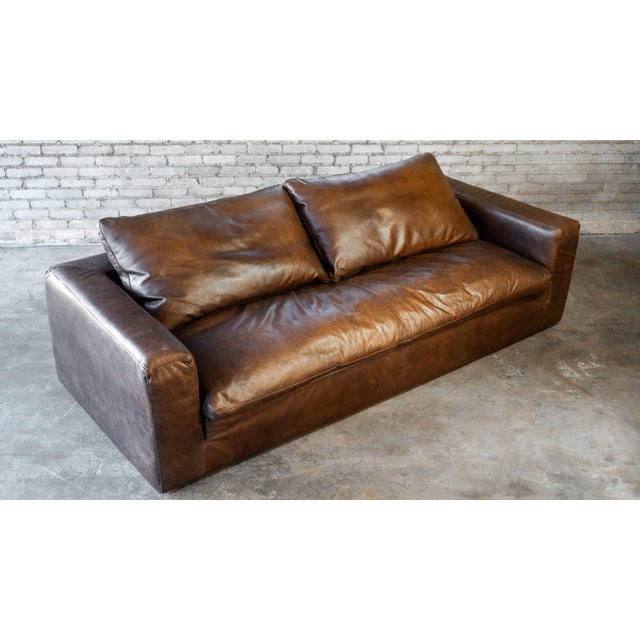 Restoration Hardware Leather Cloud Sofa For Sale - Image 9 of 15