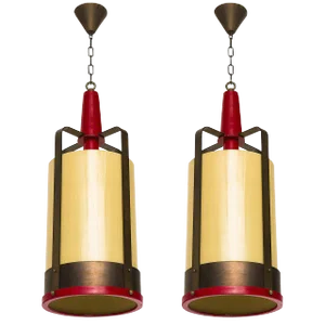 Large Pendant Lamp Lantern With Amber Glass Shade