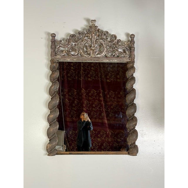 Baroque Italian Baroque Silvered Wall Mirror, 19th Century, Hand-Carved Wood For Sale - Image 3 of 11