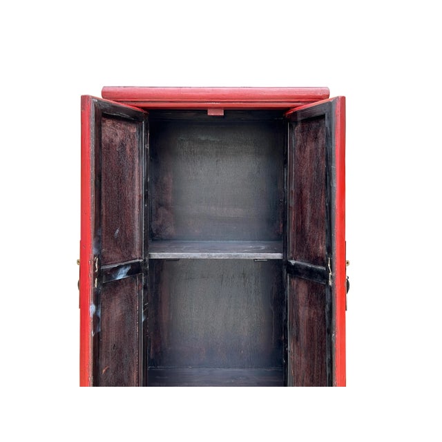 Oriental Classic Slim Red Lacquer Narrow Tall Storage Cabinet For Sale - Image 10 of 10