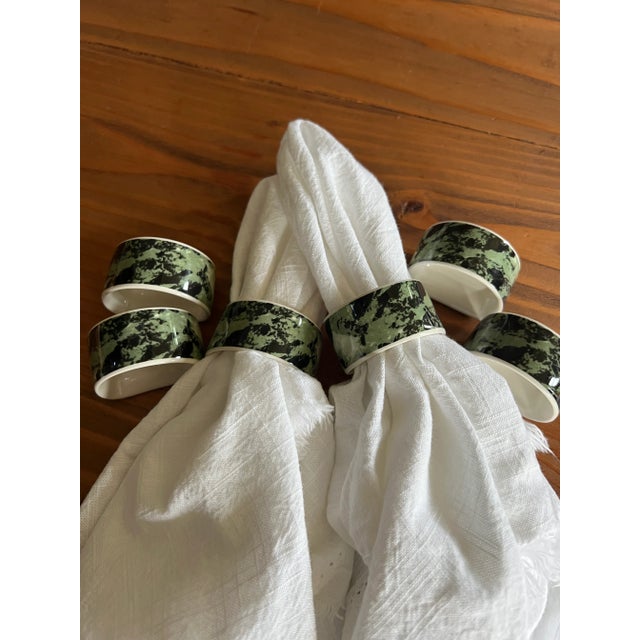 Green Villeroy & Boch Luxembourg Marbled Porcelain Napkin Rings - Set of 6 For Sale - Image 8 of 11